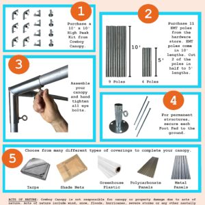 10' x 10' High Peak Canopy Fittings, DIY RV & Boat Carport, Party Tent, 1" EMT Metal Frame Parts