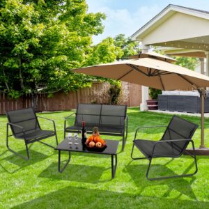 PAIQIAN 4 Pieces Patio Furniture Set Outdoor Patio Conversation Sets Poolside Lawn Chairs with Glass Coffee Table Porch Furniture for Courtyard, Garden and Balcony (Black)