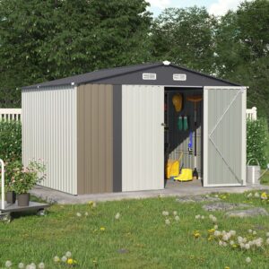 oc orange-casual 10 x 8 ft outdoor storage shed, metal garden tool shed, outside sheds & outdoor storage galvanized steel w/lockable door for backyard, patio, lawn, white