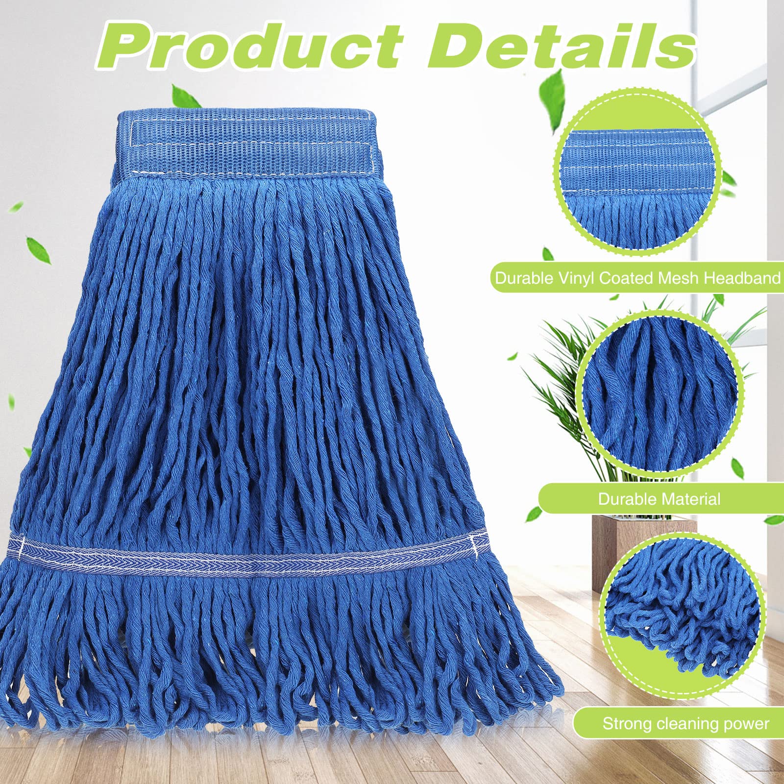 Roshtia 30 Pieces Commercial Mop Head Replacement Floor Cleaning Wet Mop Heads Heavy Duty Cotton String Mops Blue Large Industrial Cleaning Mop Head Refills for Industrial Home Commercial Cleaning