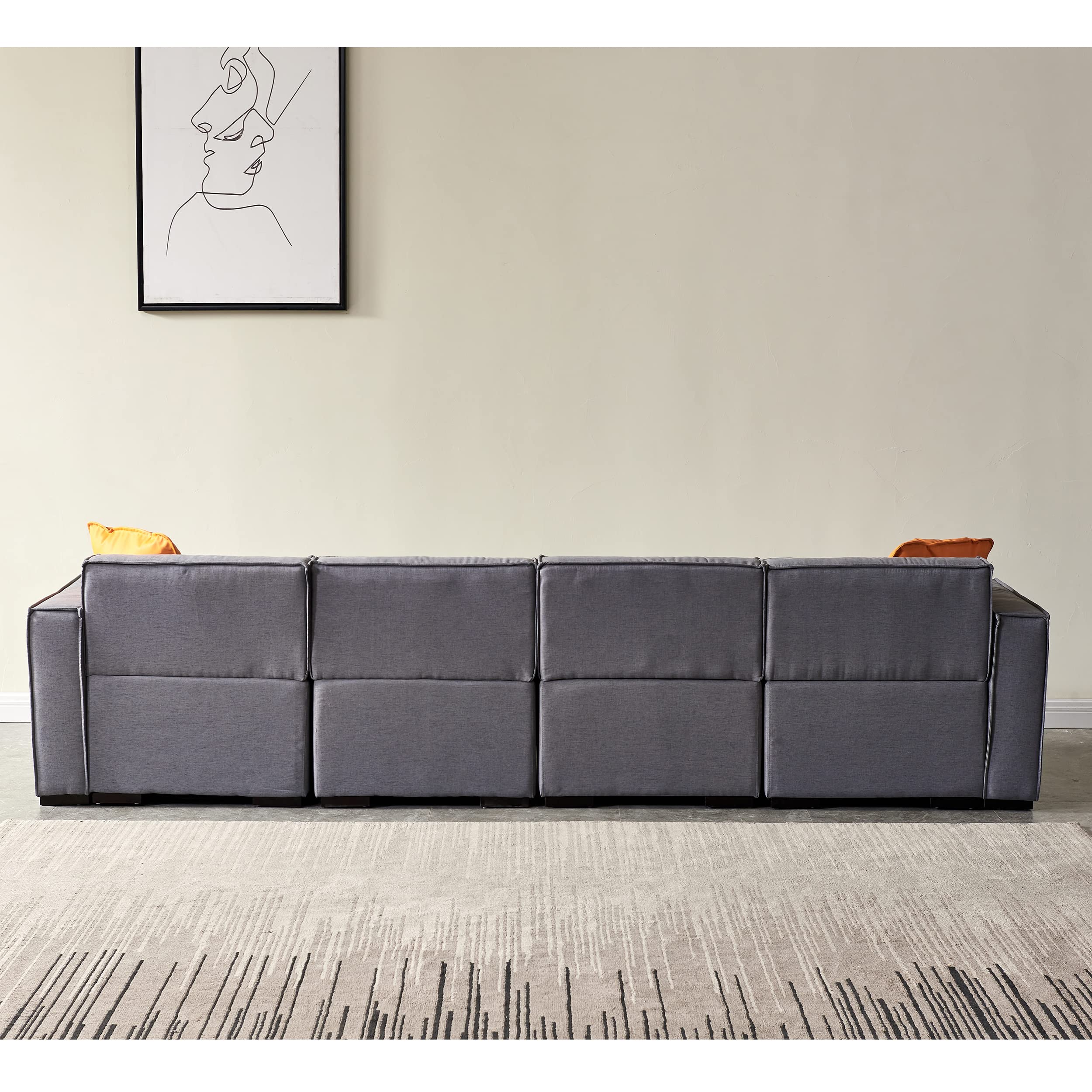 Moxoq Luxury Modern Modular U-Shaped Sectional Sofa Set, Minimalist Linen Fabric Upholstered Comfy Couch with Convertible Chaise, Large Cloud Couch for Living Room (Dark Grey, U-Shaped)