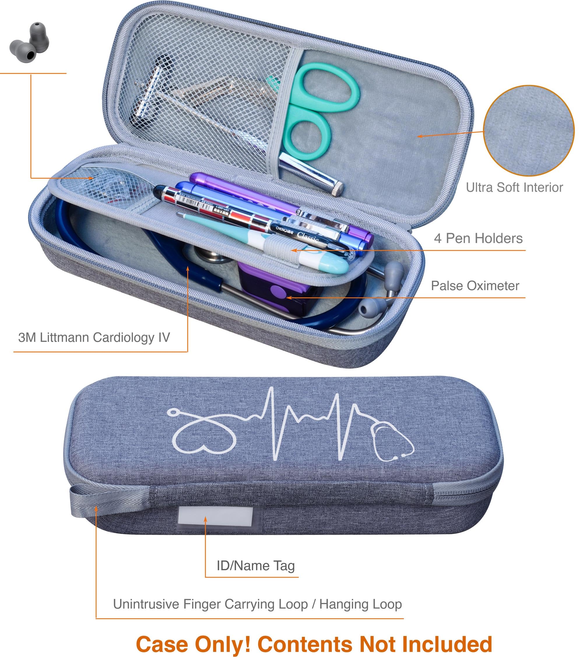 ButterFox Premium Stethoscope Case with Divider and ID Slot for 3M Littmann Classic III, Cardiology IV Diagnostic and More Stethoscopes with Pocket for Nurse Accessories (Grey 2)