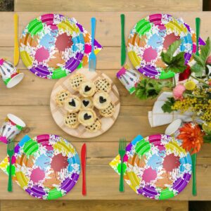 APOWBLS Art Party Decorations Tableware - Paint Party Supplies, Paper Plate, Cup, Napkin, Tablecloth, Cutlery, Art Painting Graffiti Theme Birthday Baby Shower Party Decorations Dinnerware | Serve 24