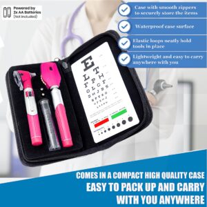 A2Z Scilab - Mini Otoscope - Portable Ear Light and Exam Kit for Home & Professional Use -3X Magnifying Fiber Optic Scope with Spare Tips, Bulb, & Carrying Case - Pocket Diagnostic Equipment (Pink)