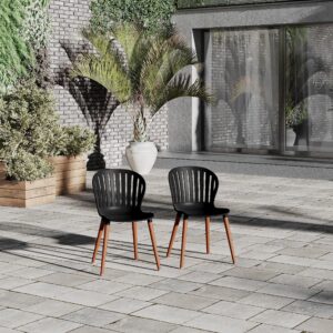 Amazonia | Ideal for Patio and Outdoors, Black Beira 4-Piece Dining Chairs | Eucalyptus Wood