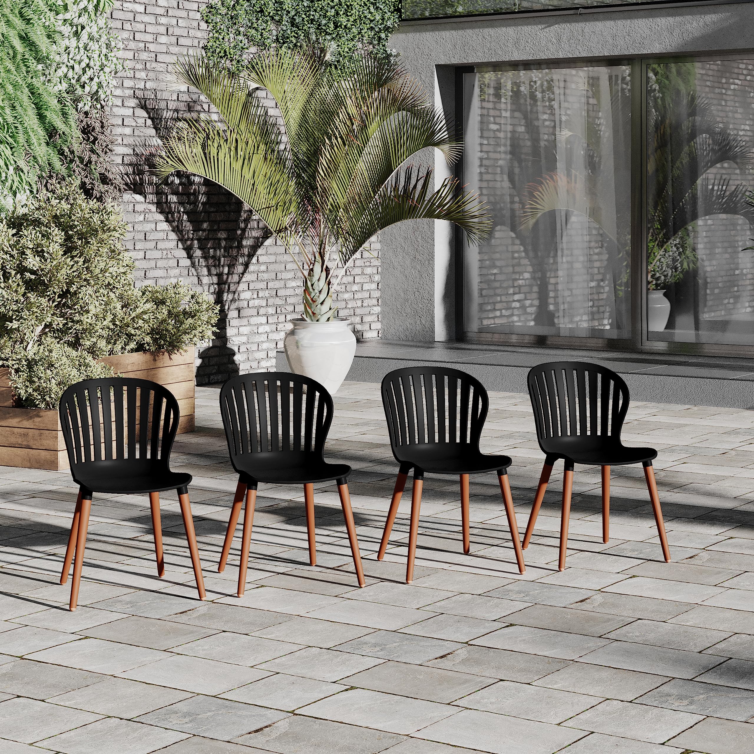 Amazonia | Ideal for Patio and Outdoors, Black Beira 4-Piece Dining Chairs | Eucalyptus Wood