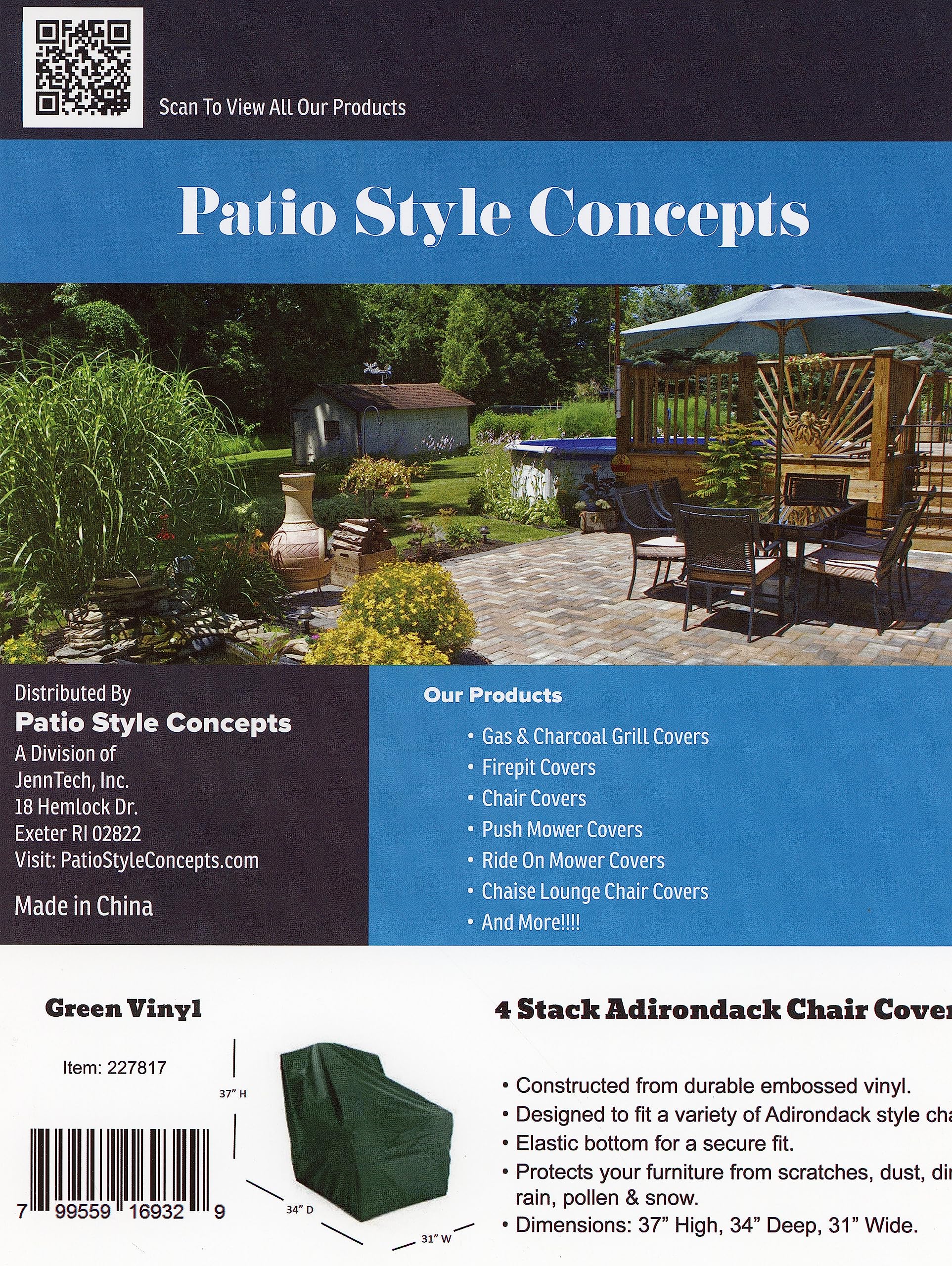 2 Pack: Adirondack Chair Cover from Patio Style Concepts Embossed Vinyl Protect Patio Furniture Green