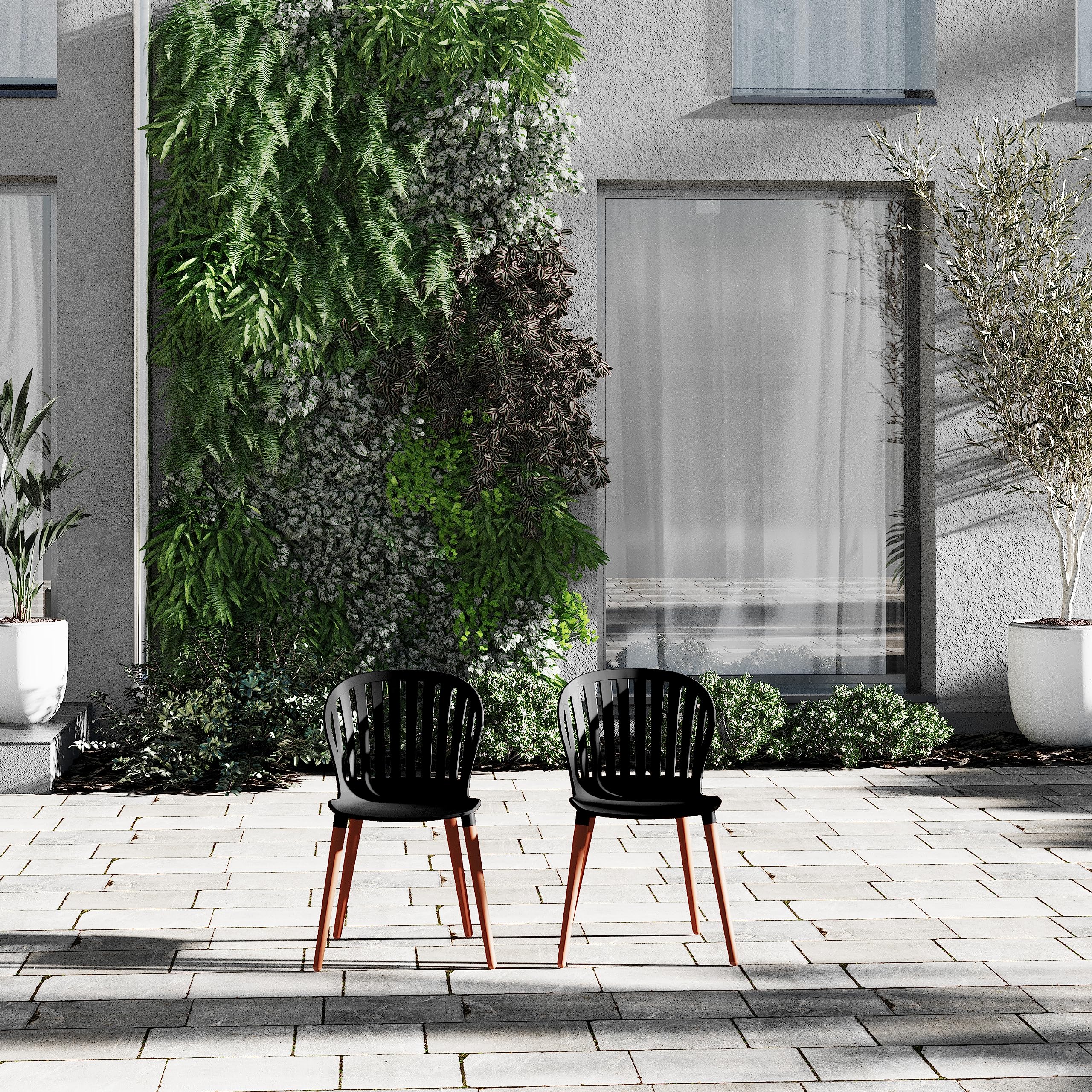 Amazonia | Ideal for Patio and Outdoors, Black Beira 4-Piece Dining Chairs | Eucalyptus Wood