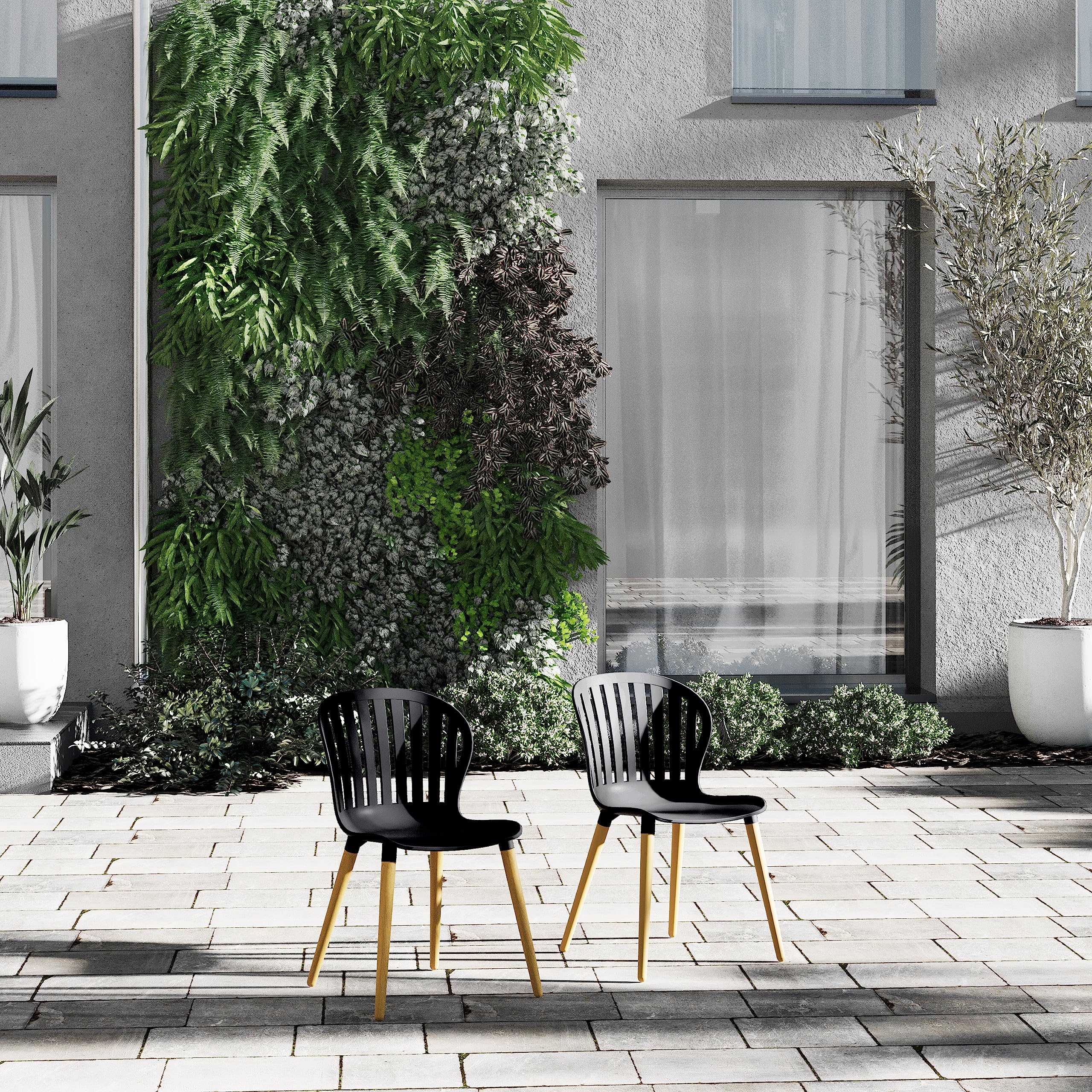 Amazonia | Ideal for Patio and Outdoors, Black Beira 2-Piece Dining Chairs | Teak Finish