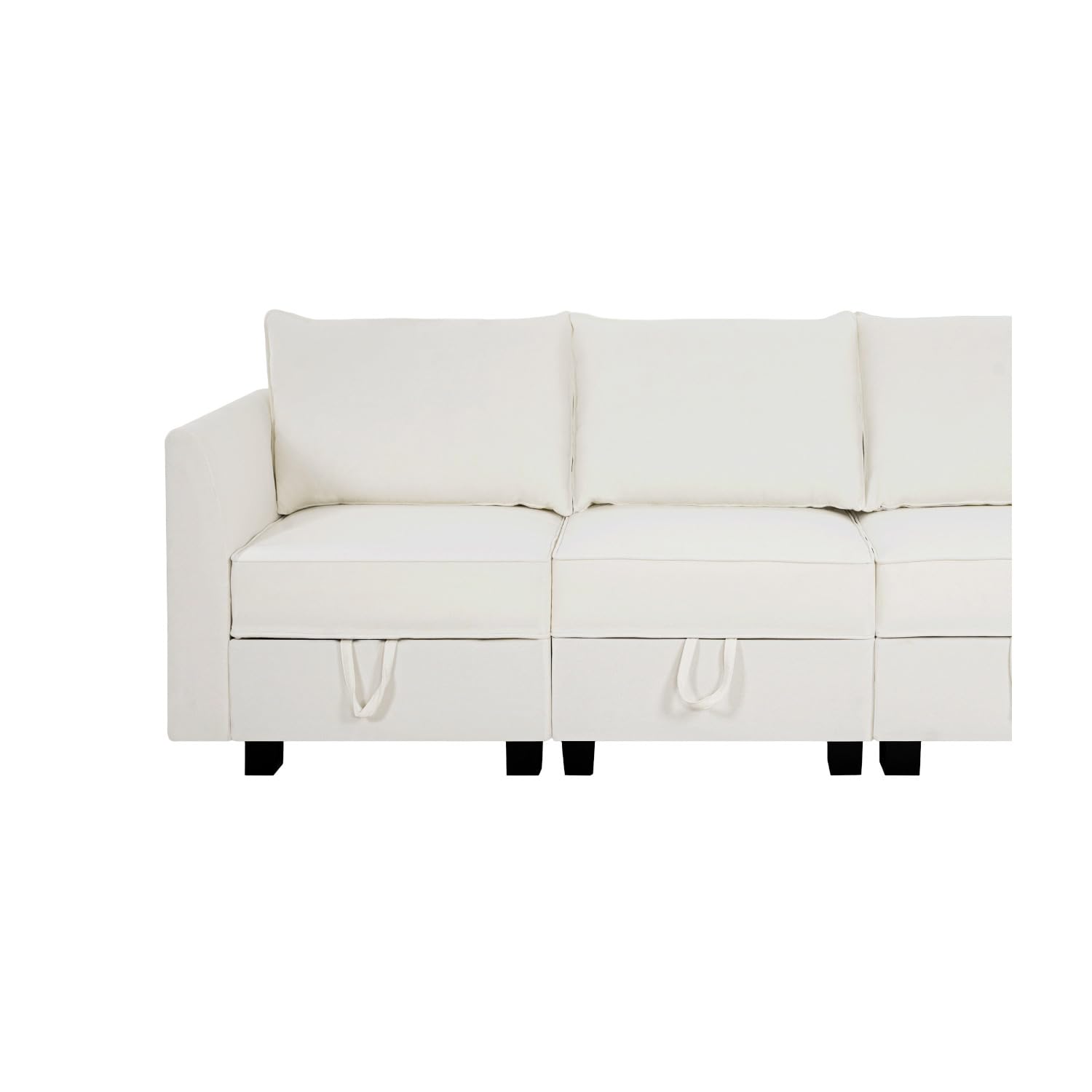 Naomi Home Elizabeth Modular Sofa Sectional Sleeper Couch with Ottoman Linen - 6-Seater Sofa with Storage Seat - Convertible Sectional Sofa Couch Bed for Living Room - White