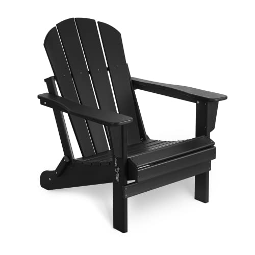 Folding Adirondack Chair, Modern Patio Outdoor Chairs, HDPE Plastic Resin Deck Chair, Painted Weather Resistant, for Deck, Garden, Backyard & Lawn Furniture, Fire Pit, Porch Seating (Black)