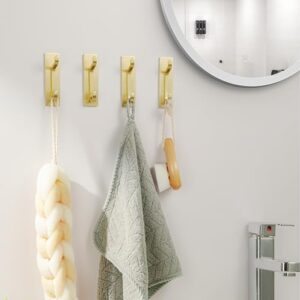 pickpiff Self Adhesive Hooks, Extra Sticky 10LB (Max), Heavy Duty Stainless, Stick On Wall and Door Hooks for Hanging, Bathroom Towel Hooks and Coat Hooks, Robe Hook Wall Mounted, Gold, 4 Pack