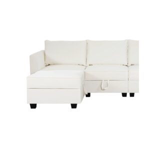 Naomi Home Elizabeth Convertible U Shaped Modular Sofa Sectional Modular Couch with Chaise Oversized Sofa Sleeper Couch for Large Living Room - White