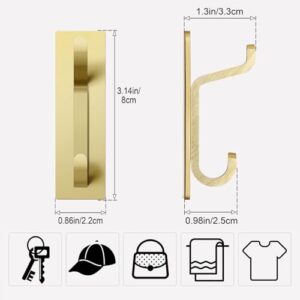 pickpiff Self Adhesive Hooks, Extra Sticky 10LB (Max), Heavy Duty Stainless, Stick On Wall and Door Hooks for Hanging, Bathroom Towel Hooks and Coat Hooks, Robe Hook Wall Mounted, Gold, 4 Pack