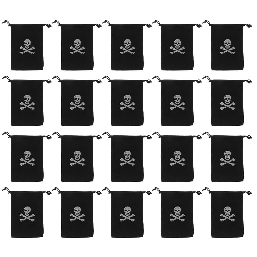 Halloween Pirate Bags with Drawstring, 20Pcs 6.1 x 4.5 Inches Pirate Goodie Bags, Pirate Coin Bags Candy Pouches Wrapping Bags for Halloween Party