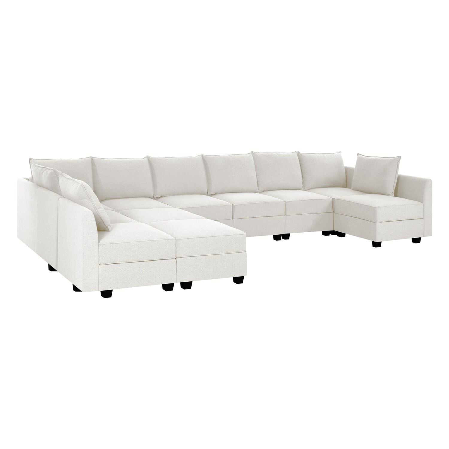 Naomi Home Elizabeth Convertible U Shaped Modular Sofa Sectional Modular Couch with Chaise Oversized Sofa Sleeper Couch for Large Living Room - White