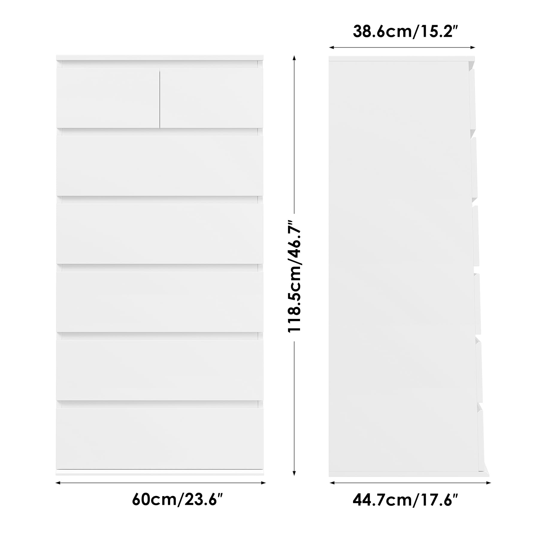FOTOSOK 7 Drawer Dresser, White Dresser Tall Dresser, 23.6W x 15.7D x 46.7H in White Chest of Drawers with Large Storage Space for Home