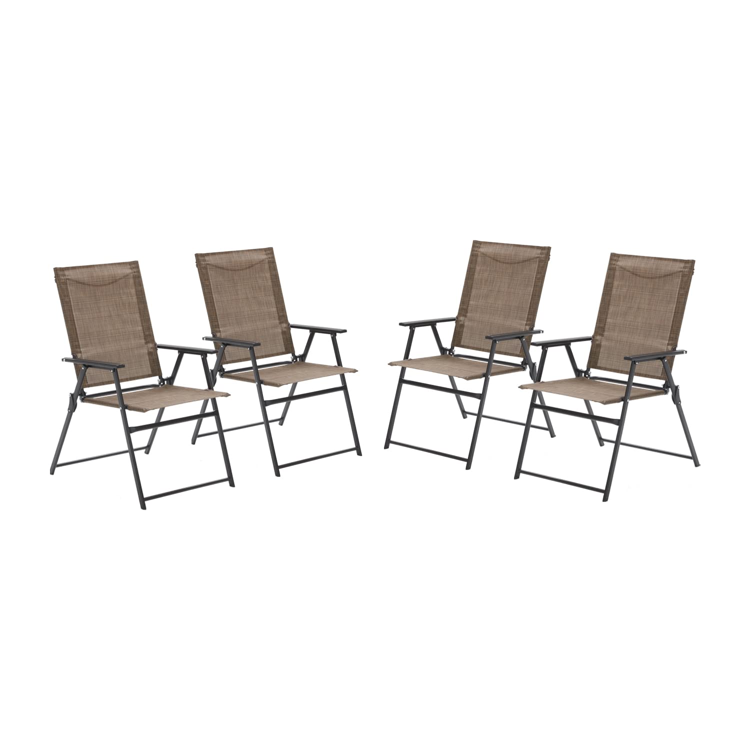 VICLLAX Patio Folding Chairs Set of 4, Outdoor Portable Sling Lawn Chairs for Camping Garden Pool Beach Yard, Brown