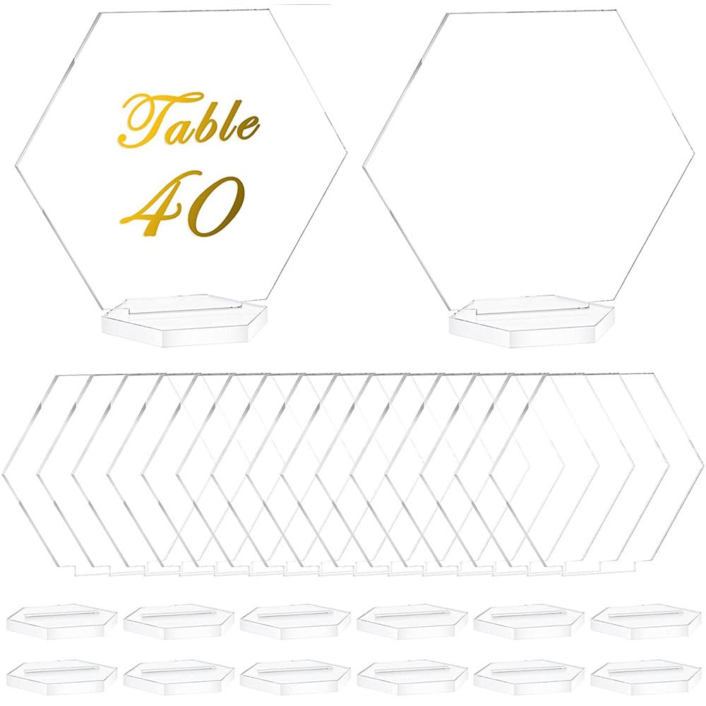 BAEAIEOU Clear Acrylic Table Sign with Stand,50 Pack Wedding Table Numbers Holders DIY Blank Acrylic Sheet for Wedding Banquet Events Decor