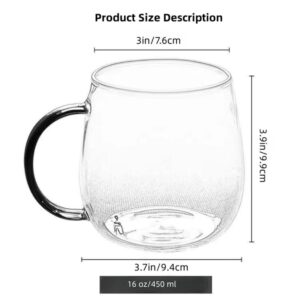 MAQQL Clear Glass Mug with Handle, Clear Handle/16 oz, High Borosilicate Glass Mug for Large Glass Coffee Mugs with Handle, Drinking Mugs with Handle, or as a gift!