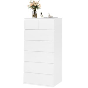 FOTOSOK 7 Drawer Dresser, White Dresser Tall Dresser, 23.6W x 15.7D x 46.7H in White Chest of Drawers with Large Storage Space for Home