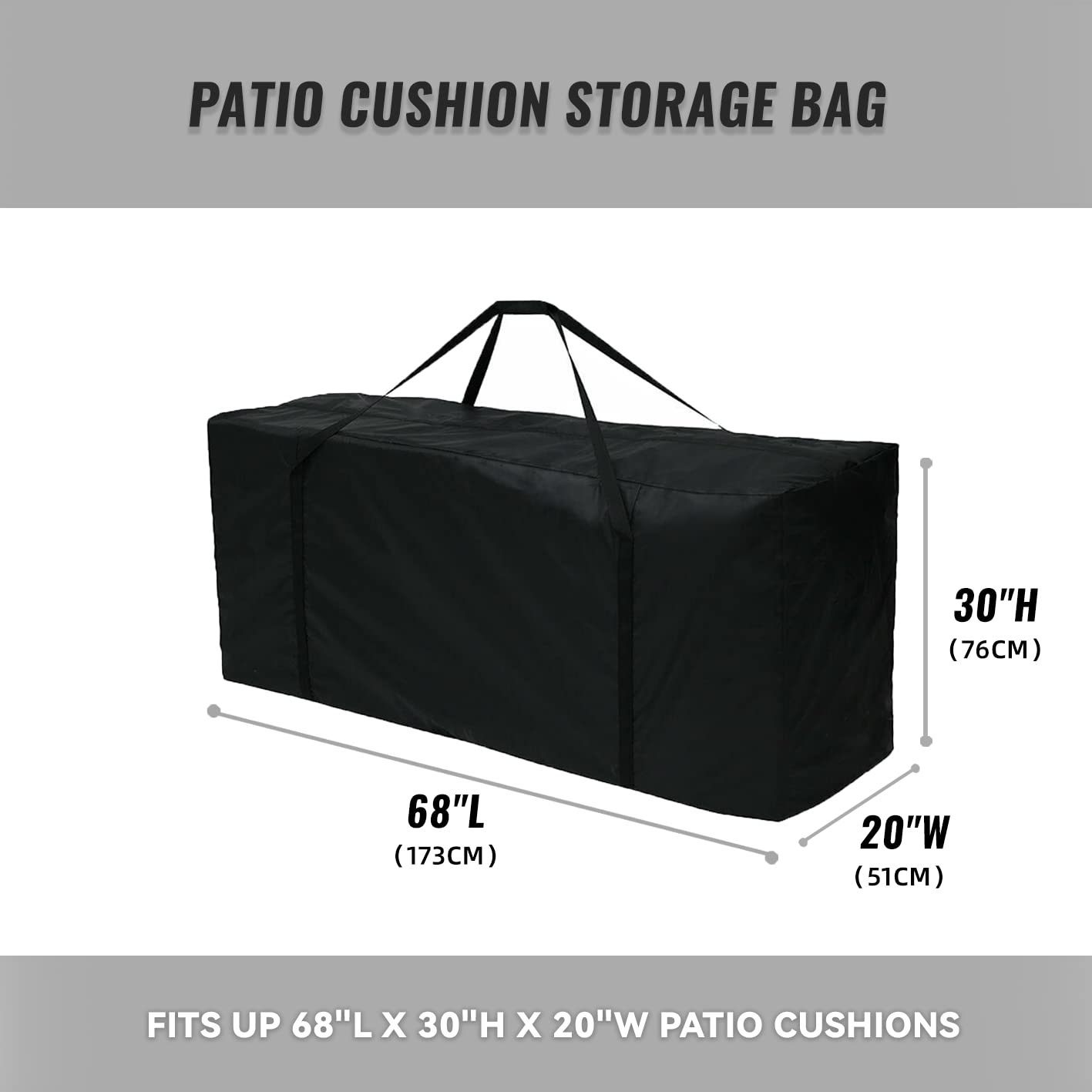 Outdoor Patio Cushion Storage Bags 68Inch Waterproof Extra Large Patio Furniture Cover Cushion Storage Bag with Handle and Zipper