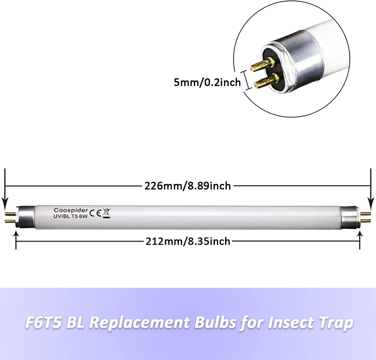 coospider-repta 6 Pack 32050 Replacement Bulbs for DT2000XLP DT2000XL DT3012, F6T5/BL 1 Acre Mosquito & Flying Insect Trap Replacement UV Bulb, Bug Zapper Replacement Bulb