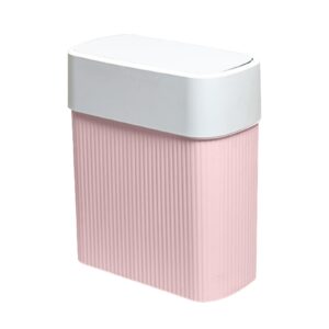 abeete bathroom trash can with lid, 12l small plastic garbage can for kitchen with press top lid, 3.2 gallon slim dog proof wastebasket trash bin for office, bedroom, living room, home cabinet-pink