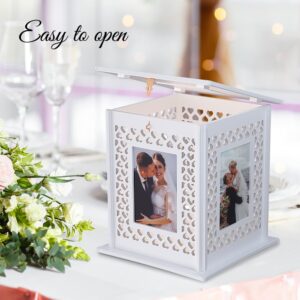 Large Wooden Wedding Card Box Gift Card Box for Reception Wedding Decoration Box with Photo Frame for 5*7 Photo- Envelope Post Money Gift Box Holder