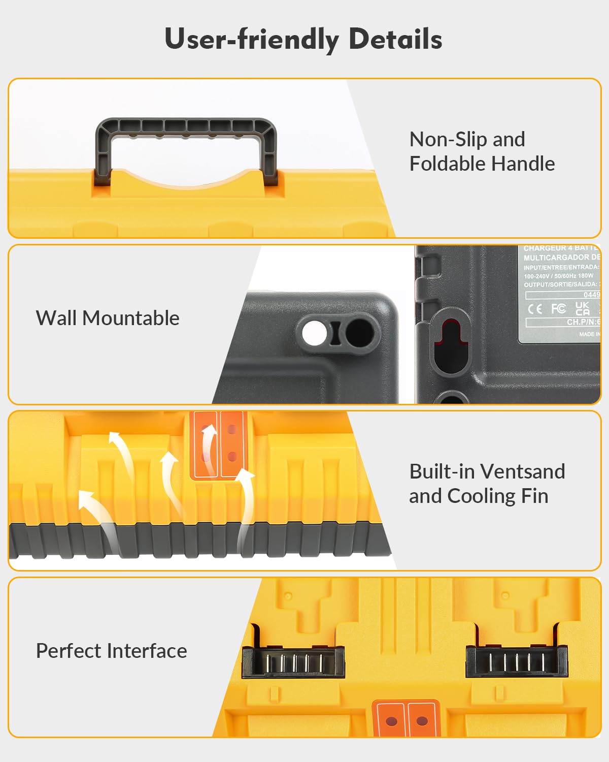 Replacement for Dewalt 20V Battery Charger Station DCB104 Battery Charger Kit with 4 Pack Batteries Compatible with Dewalt 20V Power Tools Repalcement for Dewalt 20V Battery