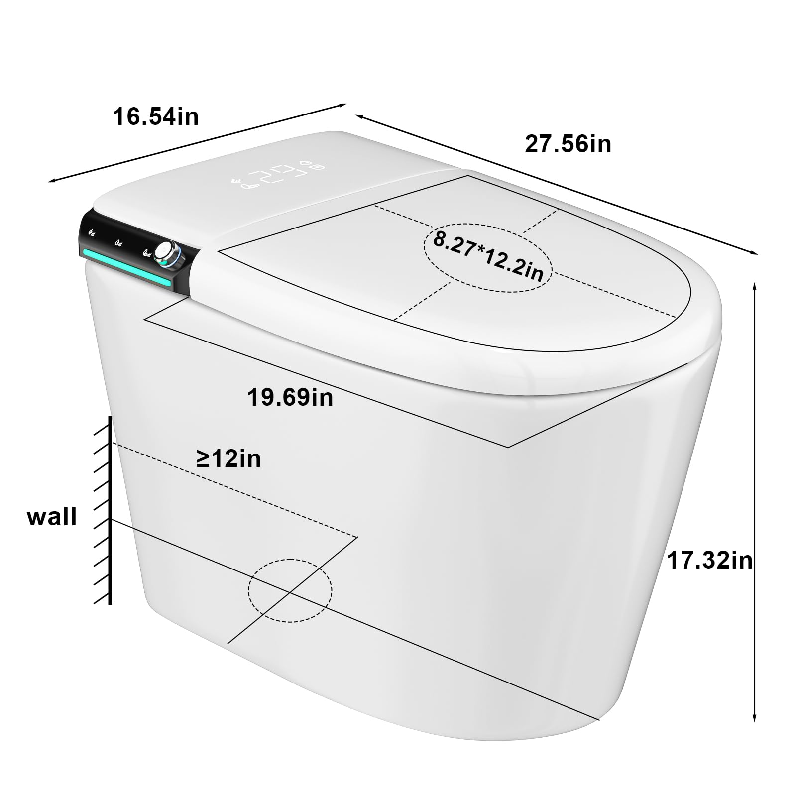 TEISVAY Smart Toilet Auto Open/Close Lid Smart Bidet Toilet with Heated Seat, Washing and Dryer Smart Toilet with Bidet Built in, Smart Toilets for Bathroom with User Habit Setting and Touch Control