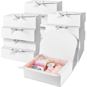 ocmoiy 12 pack gift boxes with lids, 10.6x7.8x3.1 inch white paper gift box with ribbon, bridesmaid proposal box for wedding, packaging, baby shower, birthday, christmas, party, present crafting