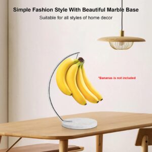 Livabber Banana Holder with Marble Base, Metal Banana Hanger Modern Tree Stand with Hook, Stylish Banana Keeper Fresh Fruit Storage Organizer Freestanding for Kitchen Countertop (Chrome, Single Hook)