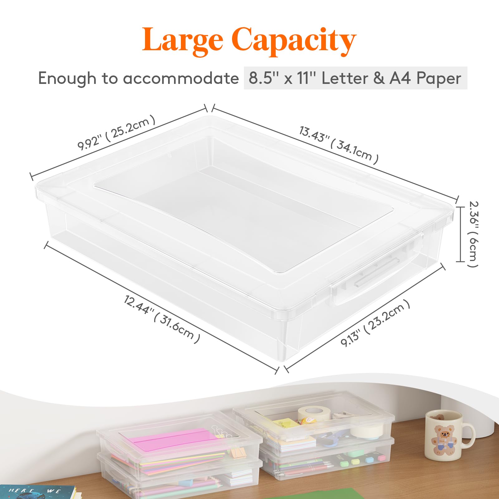 Lifewit 4 Pack Plastic Multi-Purpose Storage Box with Latching Lids, Clear A4, 8.5" x 11" Letter Size Paper Storage, Storage Containers for Board Game, Craft, Document, Magazine, Art Supplies