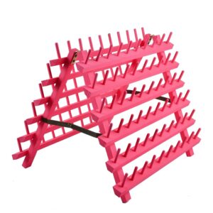 NW 120-Spools Collapsible Wooden Thread Holder Sewing and Embroidery Thread Rack and Organizer Foldable Thread Rack for Sewing (Pink)