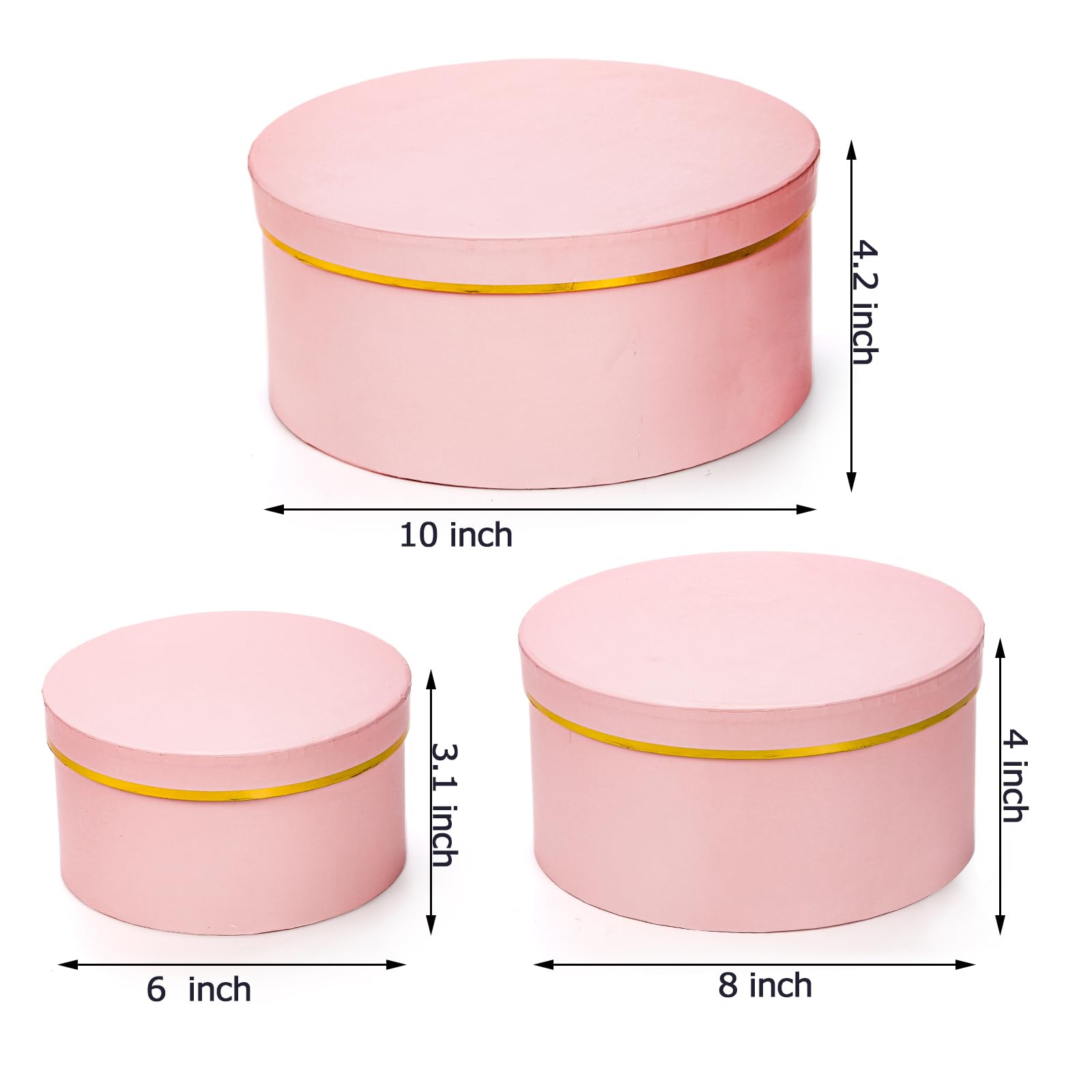 Coloch 3 Pcs Round Gift Boxes with Lid, Pink Flower Box with Golden Rim Nested Party Favor Boxes for Flower Arrangement, Birthday, Wedding,Valentine's Day, Anniversary, Pink, Small, Medium, Large