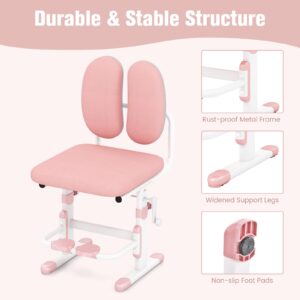 Costzon Kids Desk Chair, Height Adjustable Student Study Task Chair with Double Back Support, Rotatable Footrests, Mesh Ergonomic Office Chair, Kids Computer Chair for Boys Girls Bedroom School, Pink