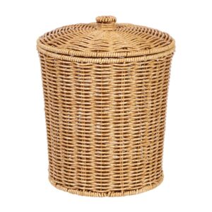 cabilock rattan round waste basket with lid woven trash can wastebasket garbage container bins flower plant pot laundry baskets for bathroom kitchen office living room home decor