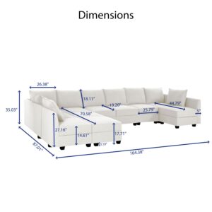 Naomi Home Elizabeth Convertible U Shaped Modular Sofa Sectional Modular Couch with Chaise Oversized Sofa Sleeper Couch for Large Living Room - White