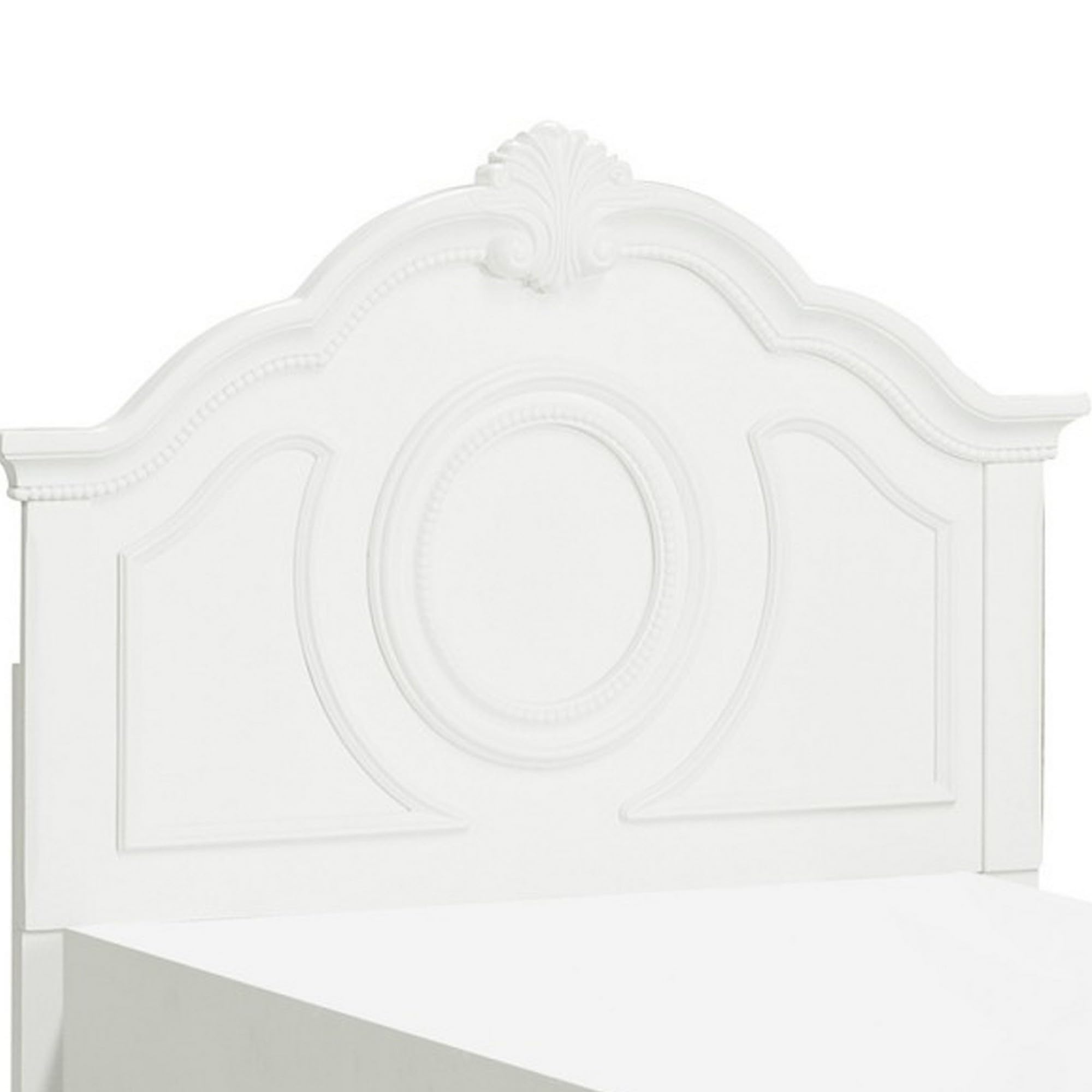 Benjara BM295825 Lilya Traditional Bead Molding & Shell Motif Bed Crisp White - Full Size