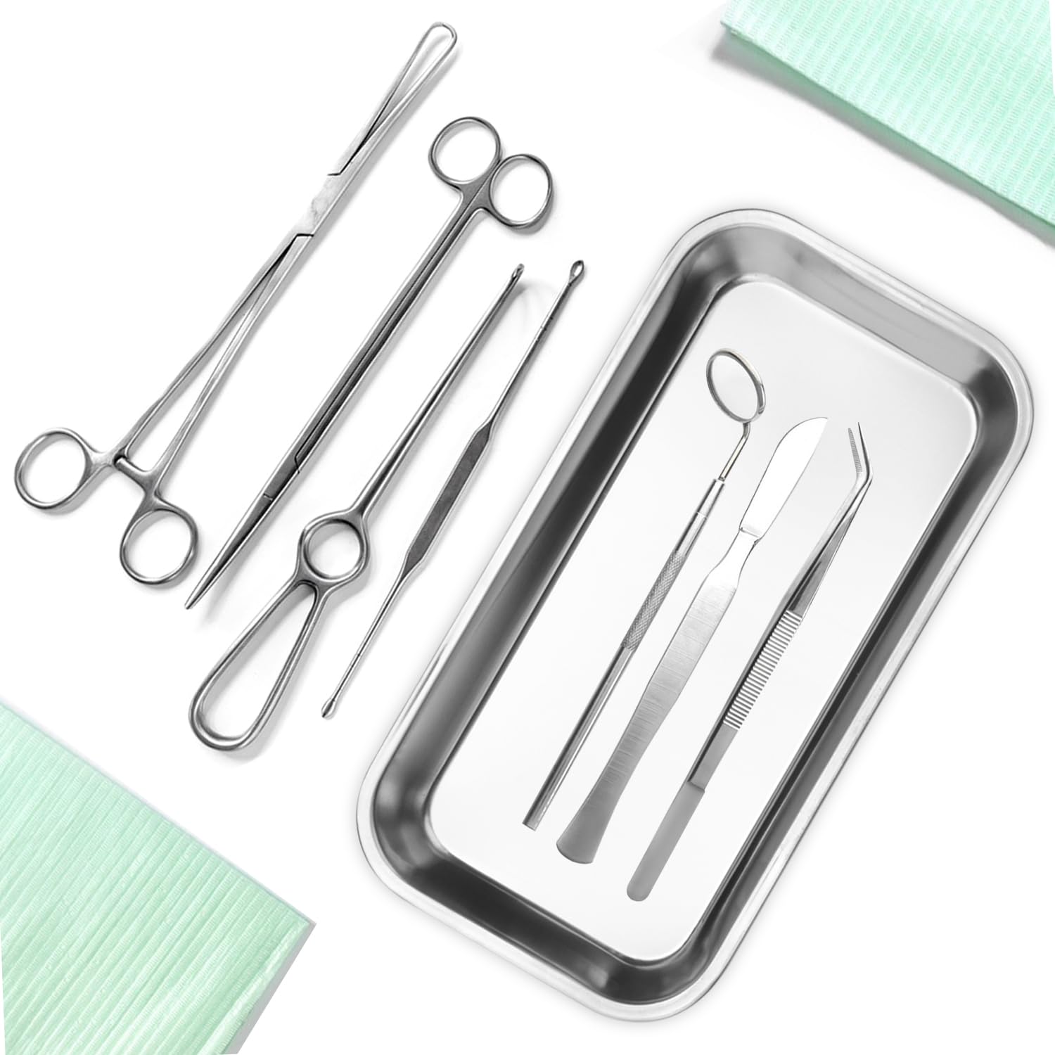 12 PCS 8.86 x 4.7 Inch Small Surgical Tray, Stainless Steel Medical Tray with Seamless Trays and Moderate Edge Height for Tattoo, Resin, Bathroom, Lab Instrument Supplies, by GENHAKON.