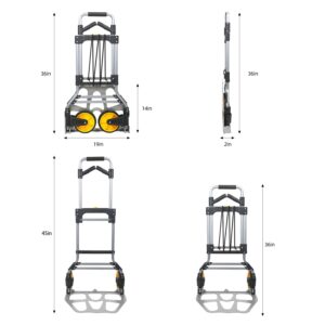 Mouzor Folding Hand Truck Dolly Cart, 264 Lb Capacity Aluminum Heavy Duty Portable and Foldable Luggage Trolley Cart with Telescoping Handle and Rubber Wheels