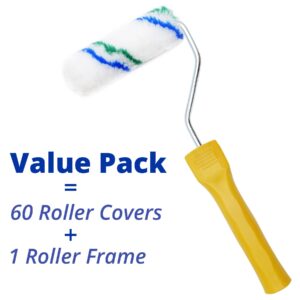 PROFOCON 61 Piece Small Paint Roller Covers Kit,4 inch Mini Paint Roller with Roller Frame,Microfiber Paint Rollers for Painting Walls Contractor