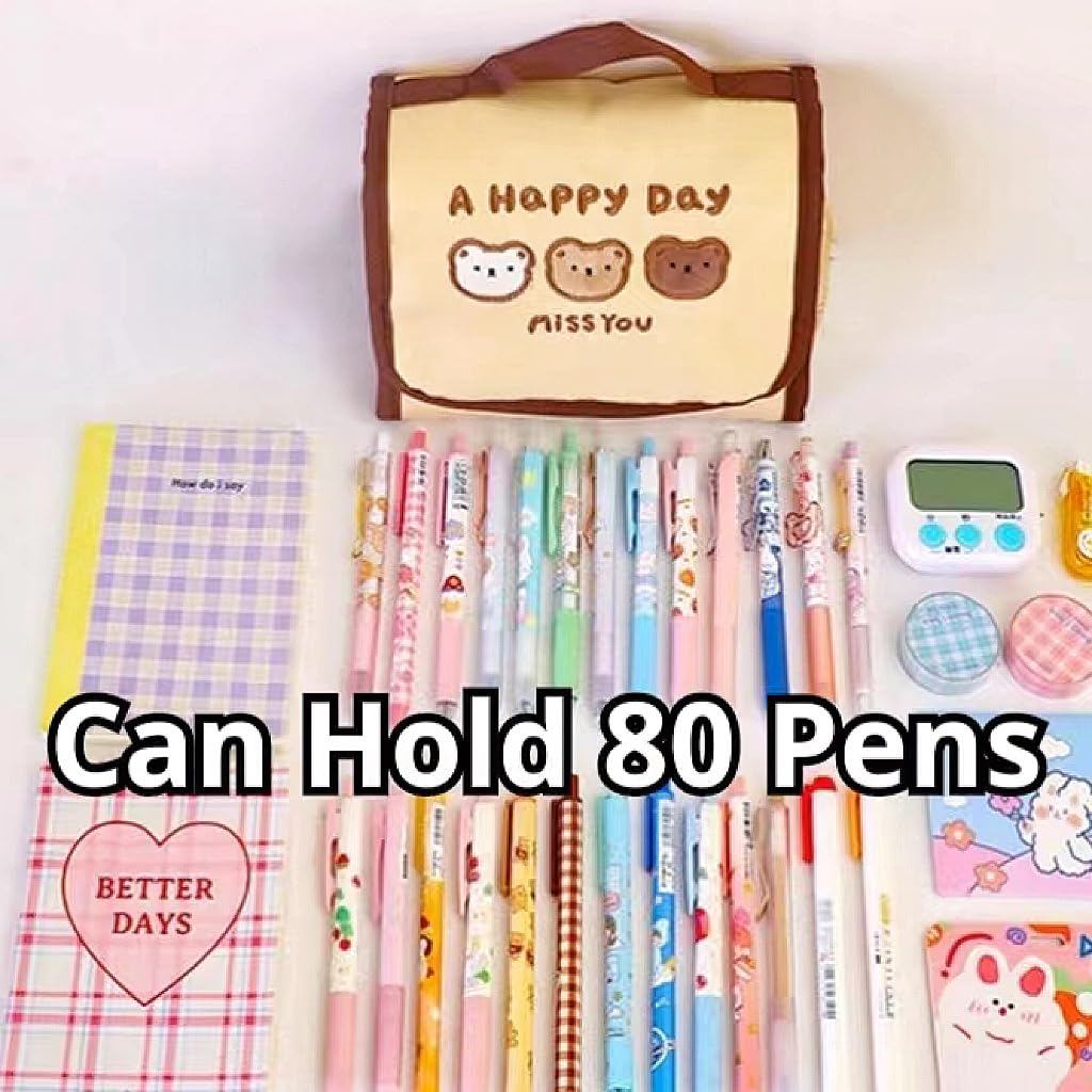 Cute Bear Pencil Case Large Capacity Makeup Bag Big Pencil Pouch Pen Bag Box Holder Organizer Simple Storage Aesthetic Stationery Cosmetic for Adults Men Women Office Essentials (3 Mini Bears)