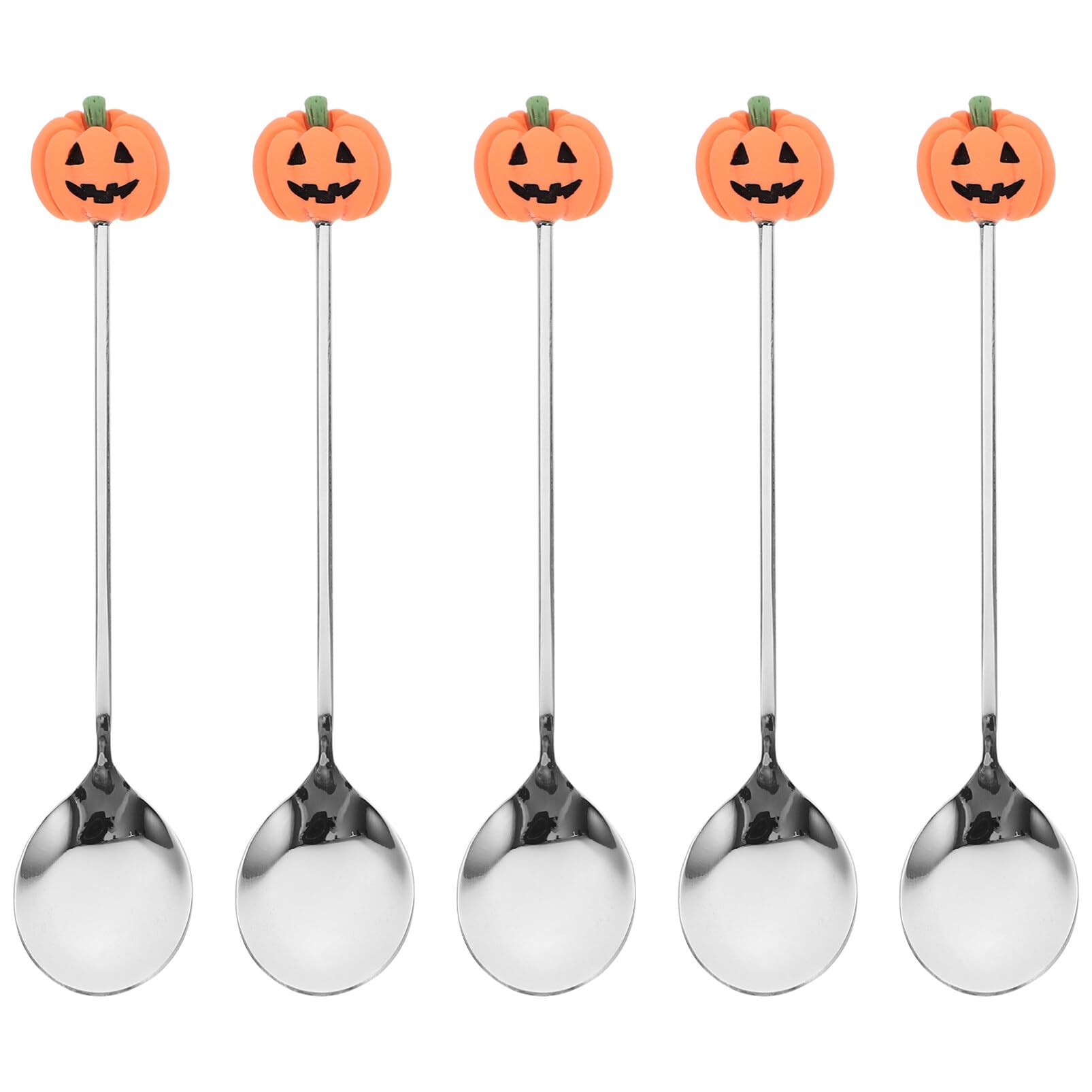 Kichvoe Small Pumpkin Shaped Spoon 4.9Inch Sugar Spoon Dessert Tea Coffee Stirring Spoon Tasting Spoon Halloween Home Decoration for Espresso Tea Coffee-6PCS