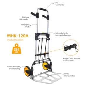 Mouzor Folding Hand Truck Dolly Cart, 264 Lb Capacity Aluminum Heavy Duty Portable and Foldable Luggage Trolley Cart with Telescoping Handle and Rubber Wheels