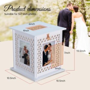 Large Wooden Wedding Card Box Gift Card Box for Reception Wedding Decoration Box with Photo Frame for 5*7 Photo- Envelope Post Money Gift Box Holder