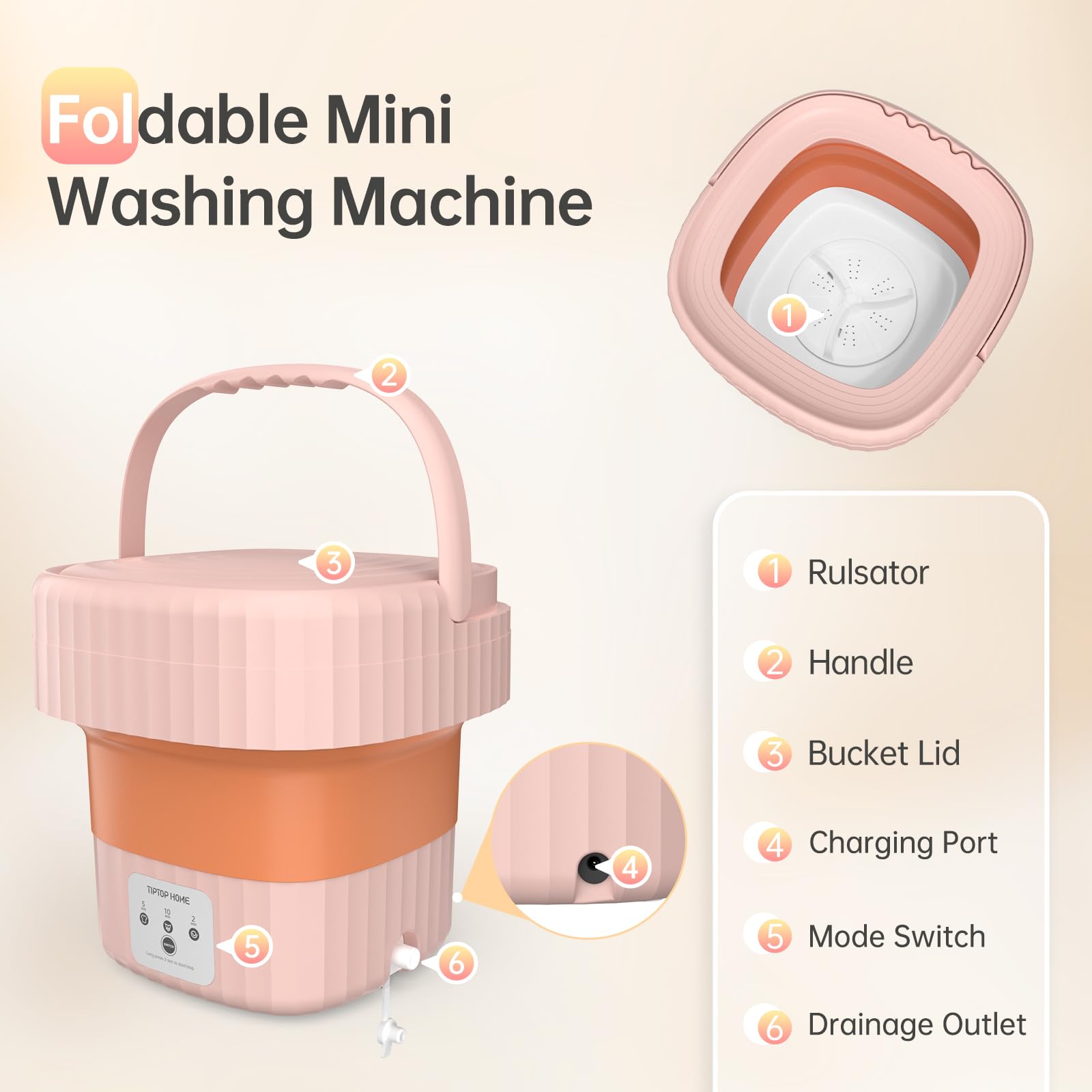 Mini Washing Machine, 6L Portable Washing Machine, Compact Foldable Mini Washer for Small Clothes Baby Clothes Underwear Socks Towels Toys Apartment Dormitory RV Camping Travel Laundry