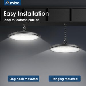 Amico 200W 10 Pack UFO LED High Bay Light 28,000lm 5000K LED High Bay Lights with UL Listed US Hook 5' Cable Alternative to 650W MH/HPS for Gym Factory Barn Warehouse