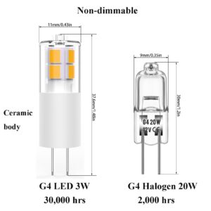 6 Pack 12V Bulb LED G4 , Soft White 2700K , JC Bi-Pin Base Light Bulbs G4 LED 3W, 20W-30W T3 Halogen G4 Bulb Replacement